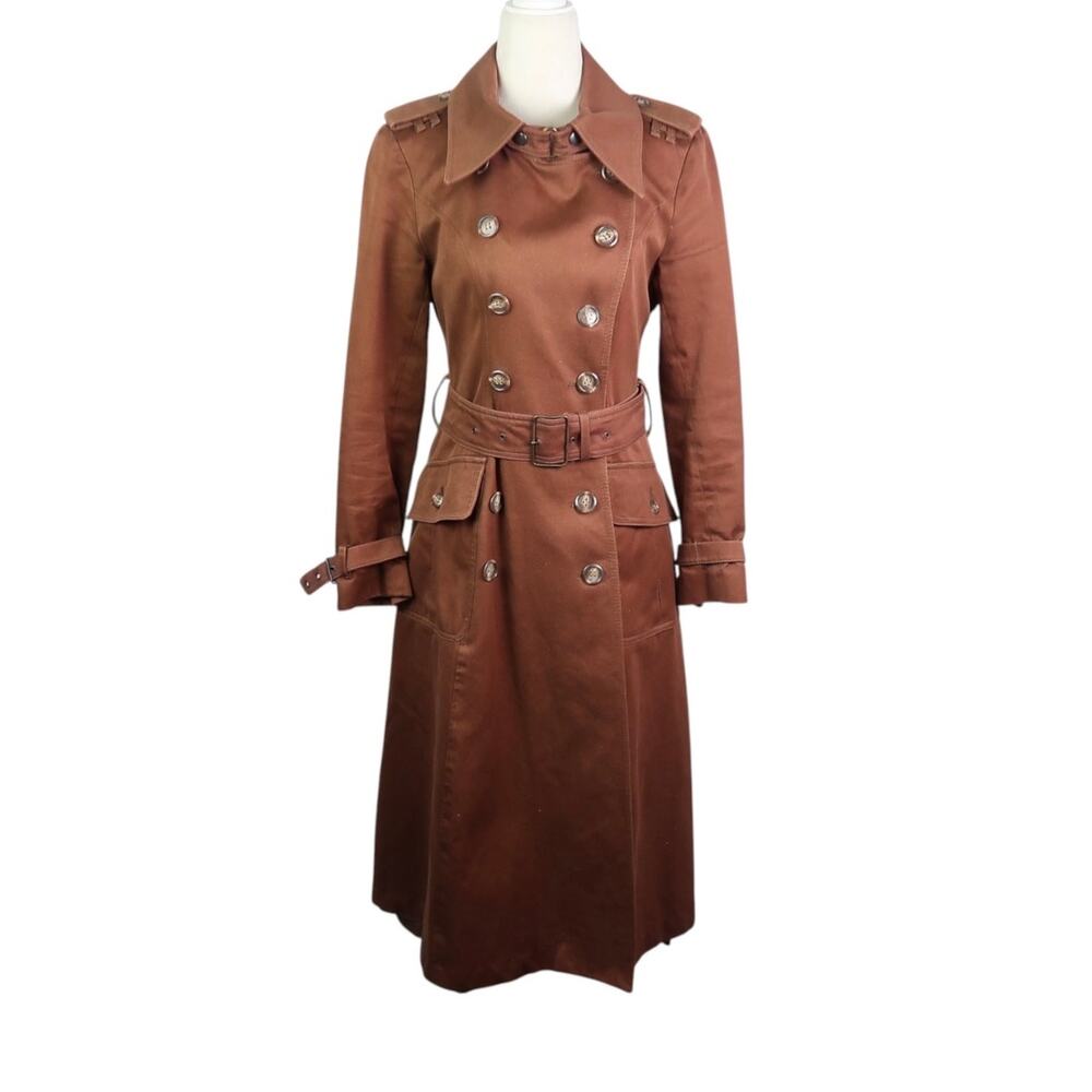Vintage 70s Fox Run Brown Cotton Canvas Military Trench Coat Belted